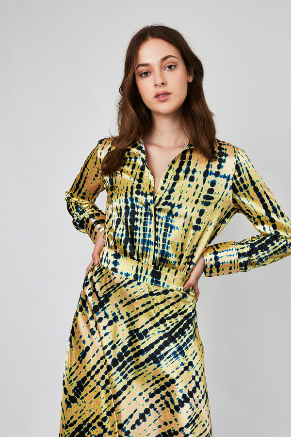 Camilla Blouse in Shibori yellow print